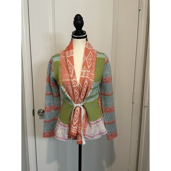 Sundance Sweaters - Sundance Storyline Fair Isle Colorful Cardigan Sweater XS Wool Blend Tie Waist